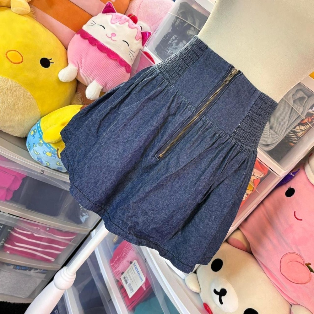 Y2K Dollhouse Dark Blue Denim Zip Up Flowy Skirt